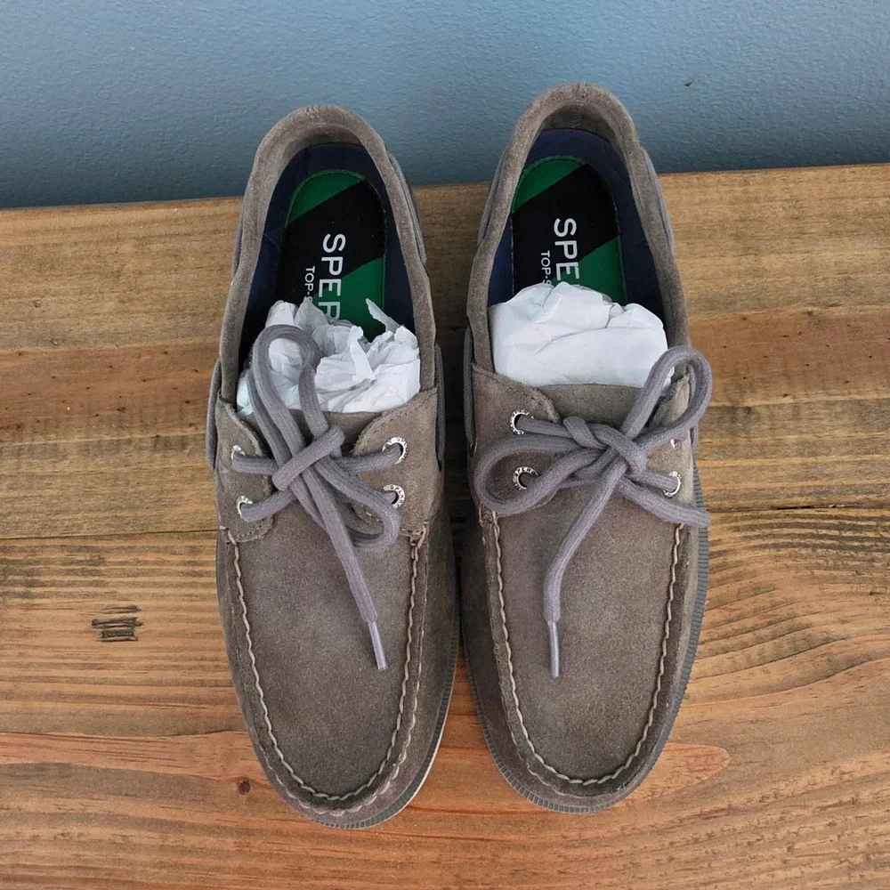 Sperry Mens Leeward 2-Eye Boat Shoe Grey Suede Loafer STS19908 Size 7M